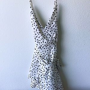 black and white polka dot romper/mini skirt